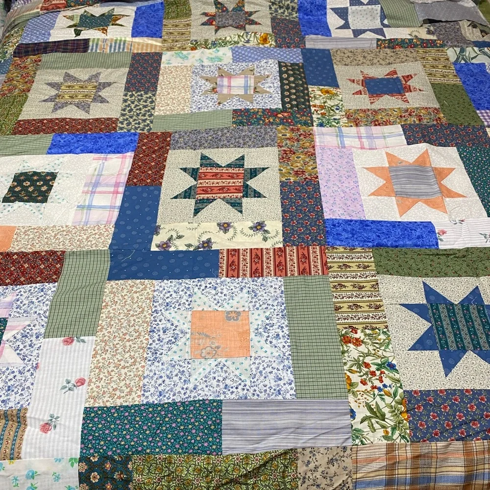 Handmade Patchwork Star Quilt - Multicolor